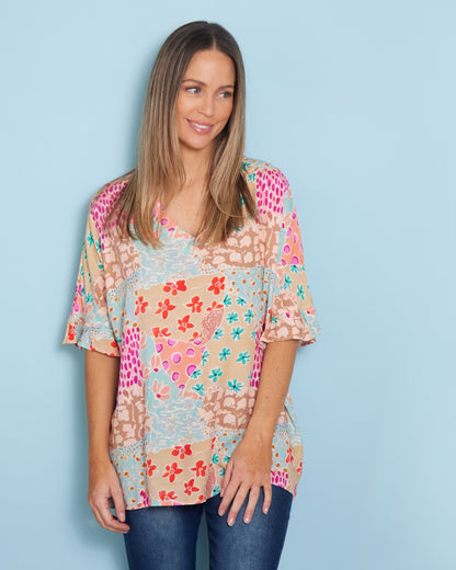 Farren Top - Pastel Floral Collage