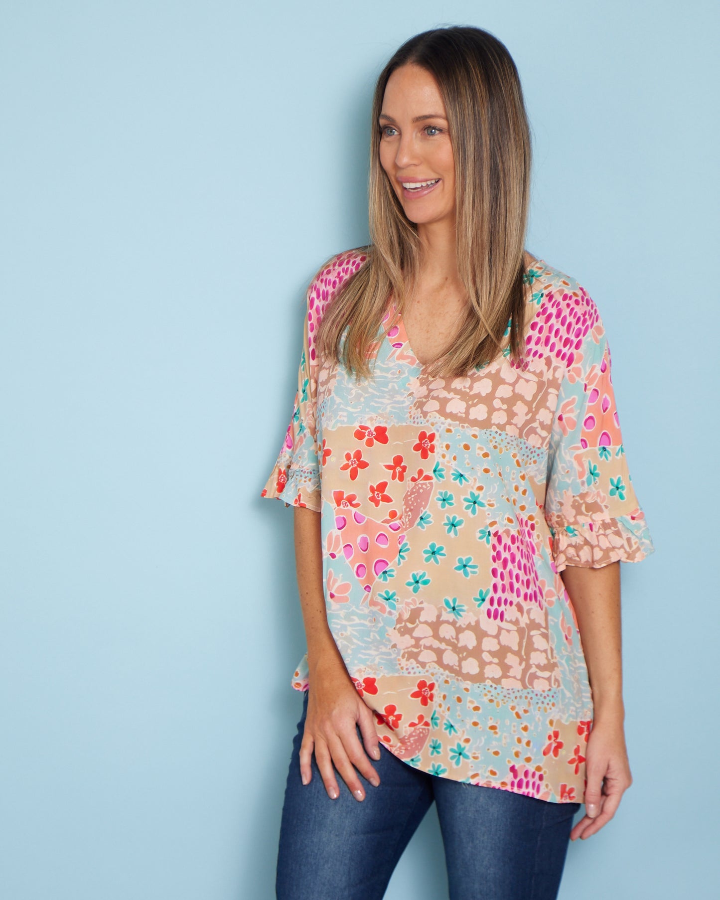 Farren Top - Pastel Floral Collage