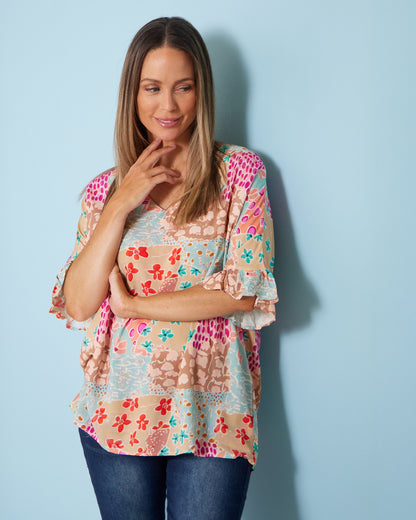 Farren Top - Pastel Floral Collage