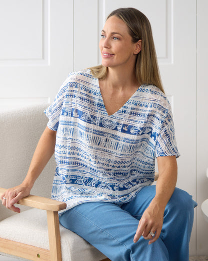 Sasha Embroidered Top - Nautical Breeze