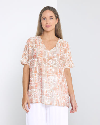 Sasha Embroidered Top - Desert Taupe