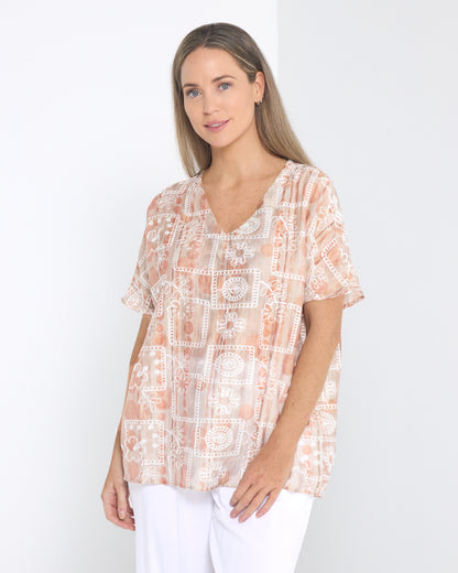 Sasha Embroidered Top - Desert Taupe