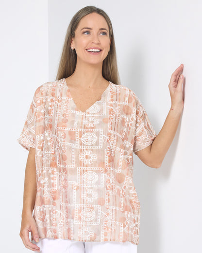 Sasha Embroidered Top - Desert Taupe