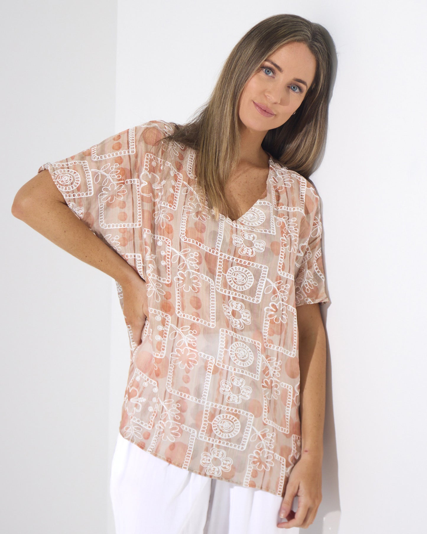 Sasha Embroidered Top - Desert Taupe