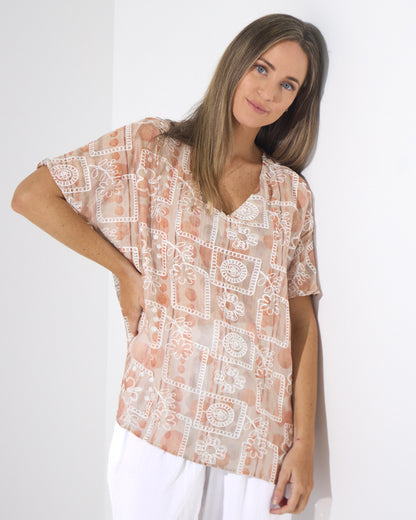 Sasha Embroidered Top - Desert Taupe