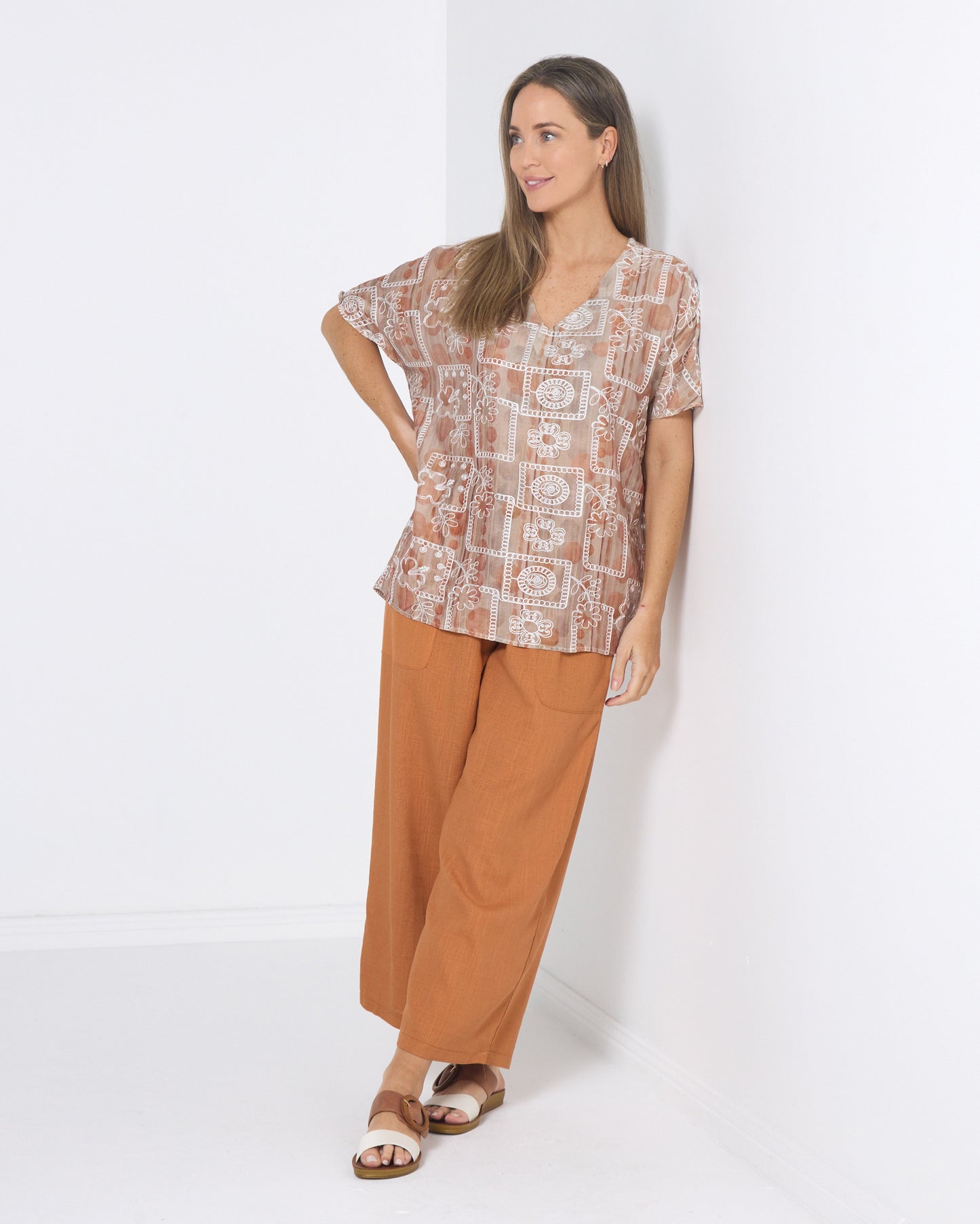 Sasha Embroidered Top - Desert Taupe
