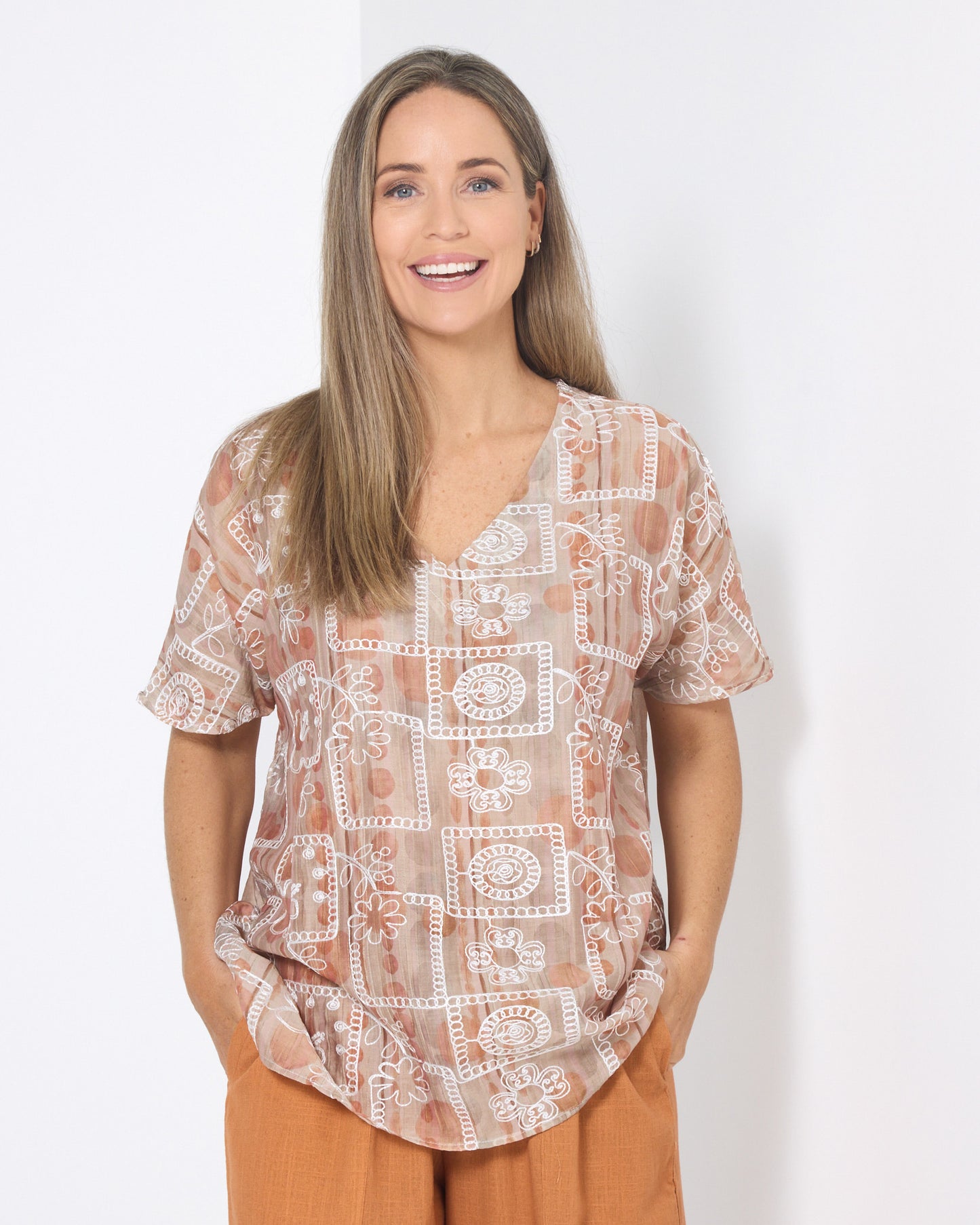 Sasha Embroidered Top - Desert Taupe