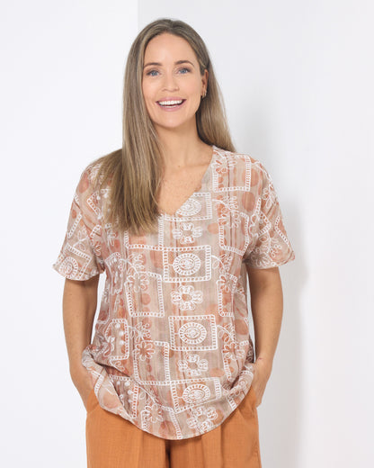 Sasha Embroidered Top - Desert Taupe