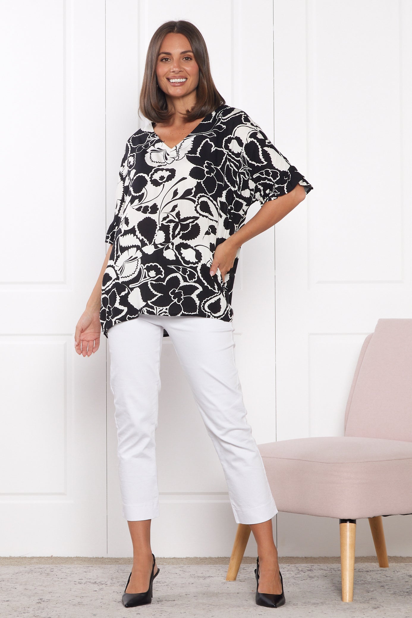 Farren Top - Black/Ivory Botanical