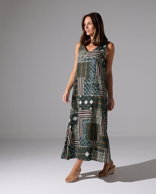 Archie Sleeveless Maxi Dress - Dark Forest Tapestry