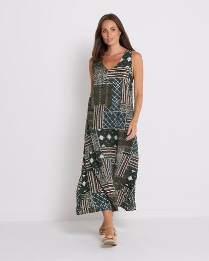 Archie Sleeveless Maxi Dress - Dark Forest Tapestry