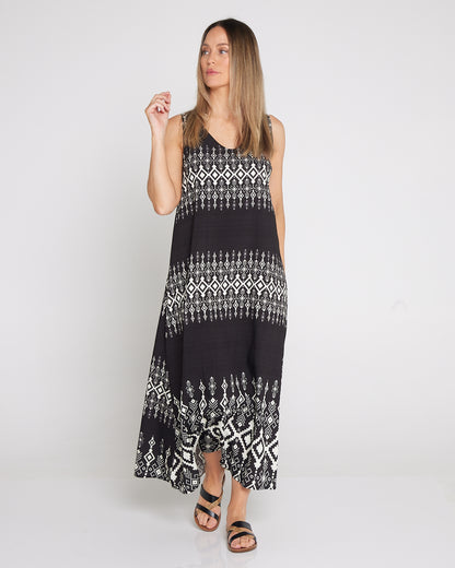 Archie Sleeveless Maxi Dress - Black Aztec