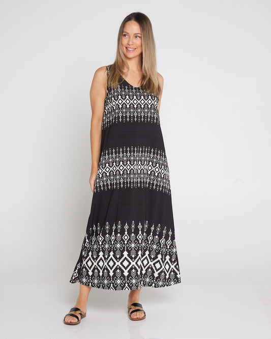 Archie Sleeveless Maxi Dress - Black Aztec
