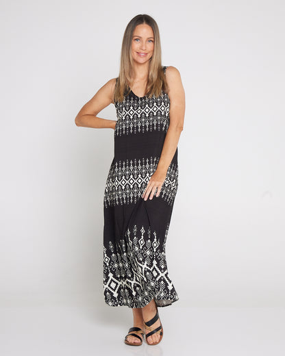 Archie Sleeveless Maxi Dress - Black Aztec