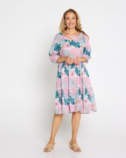Cecilie Soft Tiered Dress - Pink Tropicana