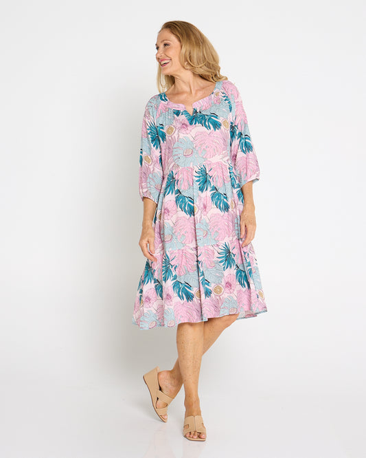 Cecilie Soft Tiered Dress - Pink Tropicana