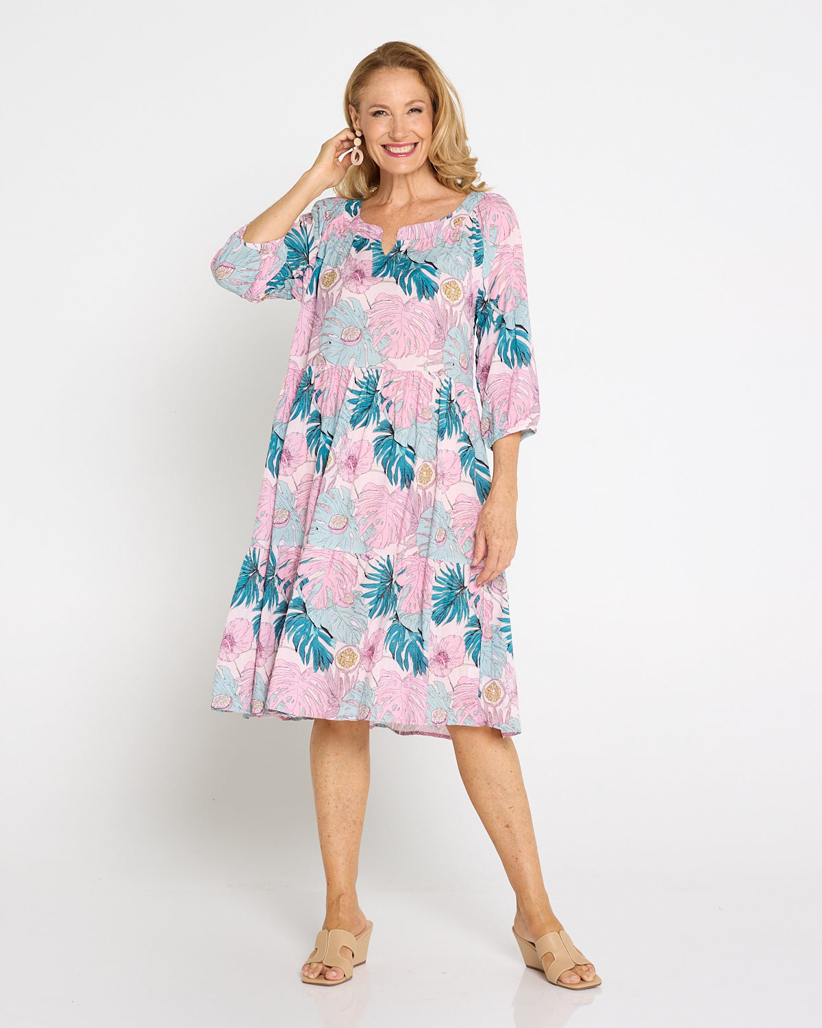 Cecilie Soft Tiered Dress - Pink Tropicana