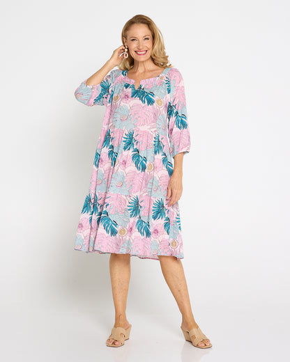Cecilie Soft Tiered Dress - Pink Tropicana