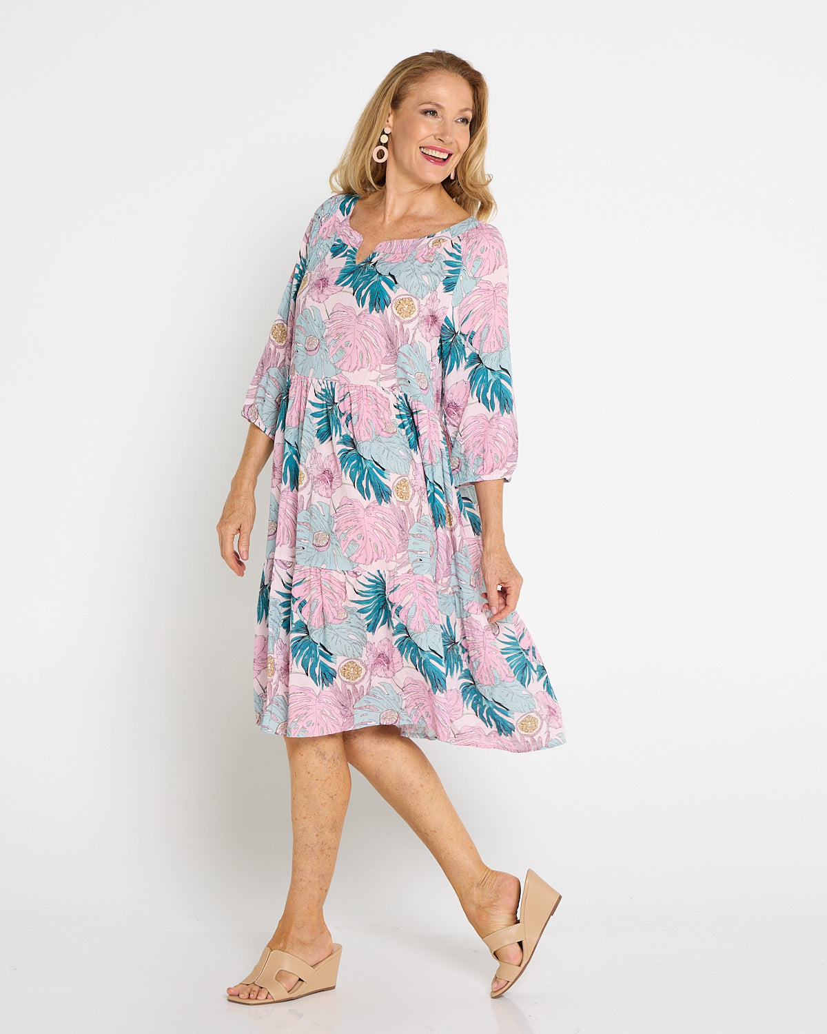 Cecilie Soft Tiered Dress - Pink Tropicana