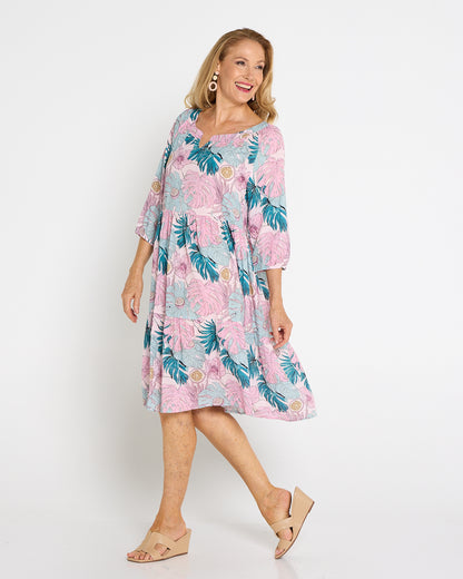 Cecilie Soft Tiered Dress - Pink Tropicana