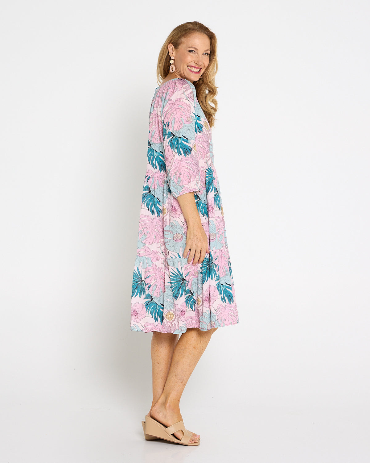Cecilie Soft Tiered Dress - Pink Tropicana