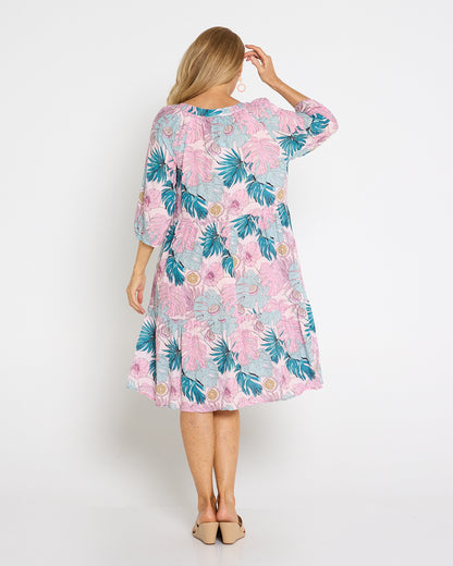 Cecilie Soft Tiered Dress - Pink Tropicana