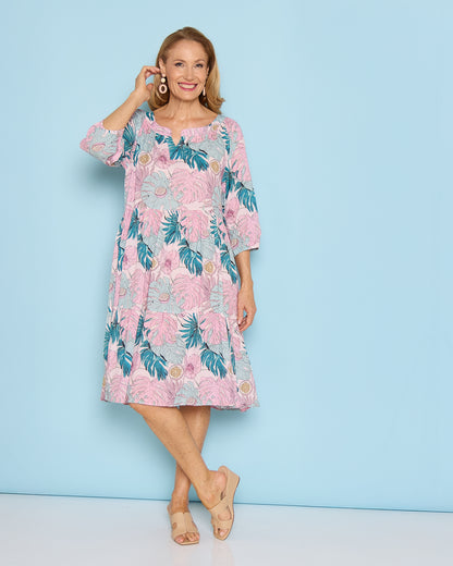 Cecilie Soft Tiered Dress - Pink Tropicana