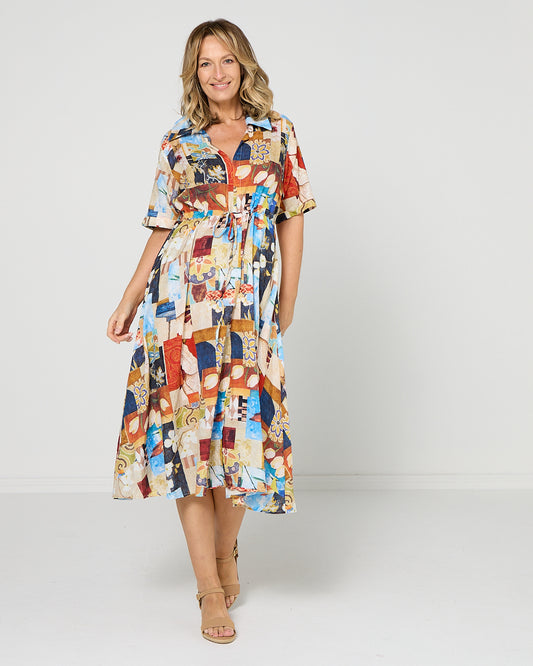 Nadia Dress - Indigo Mosaic