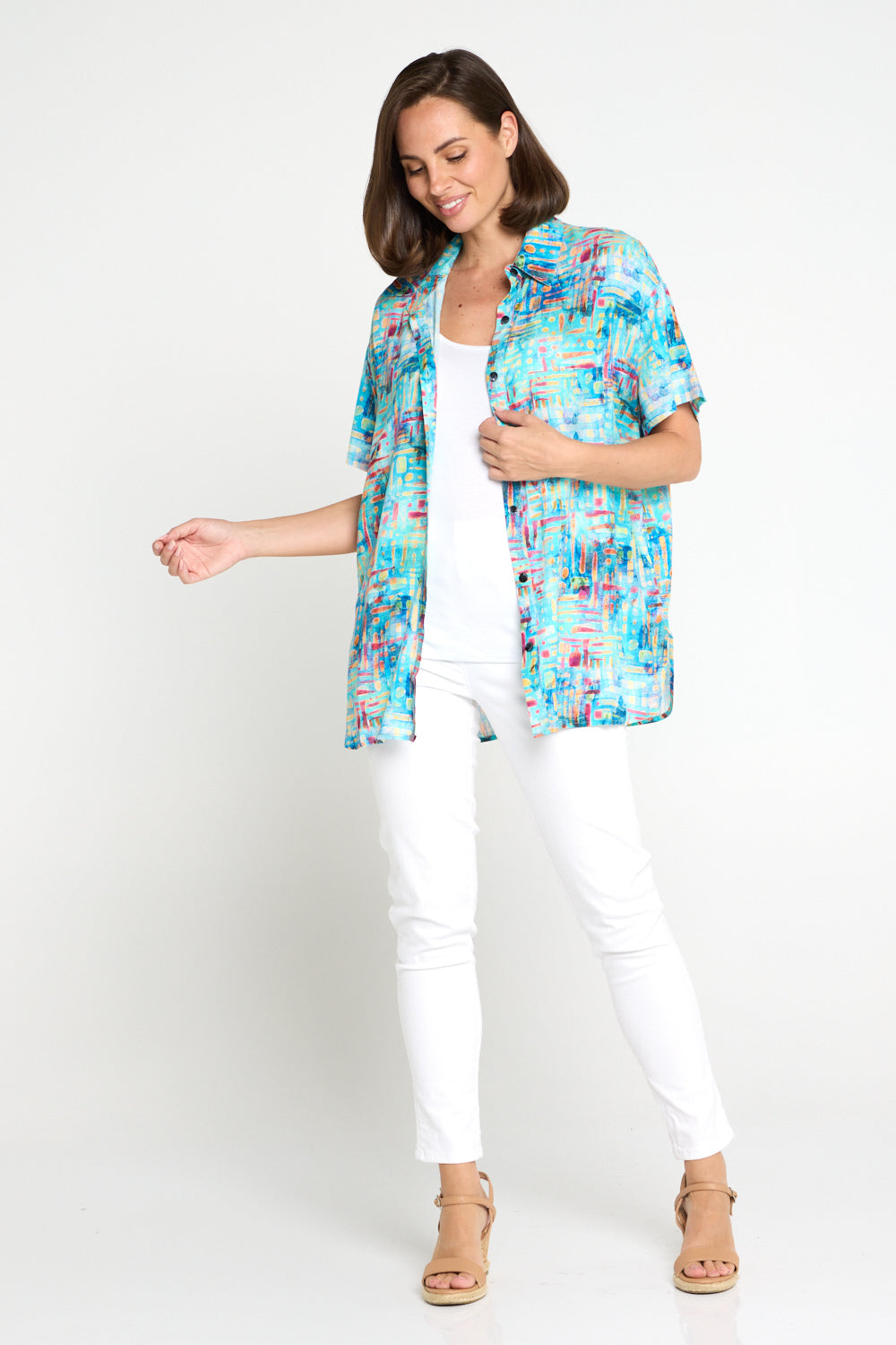 Caloundra Shirt - Aqua Raspberry Dapple