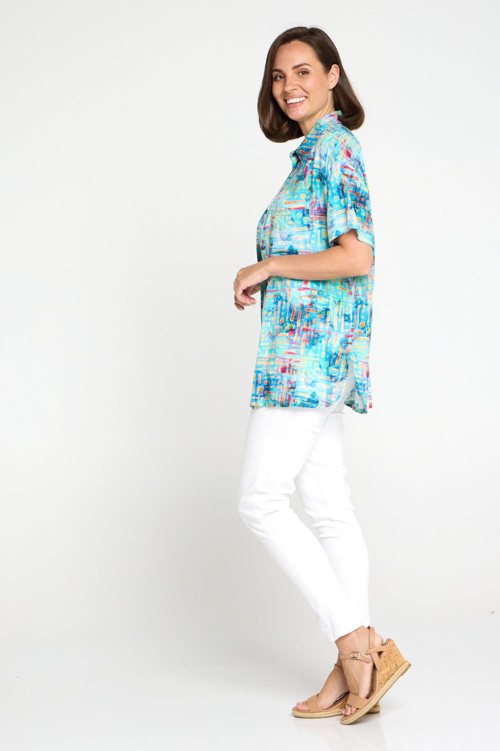 Caloundra Shirt - Aqua Raspberry Dapple
