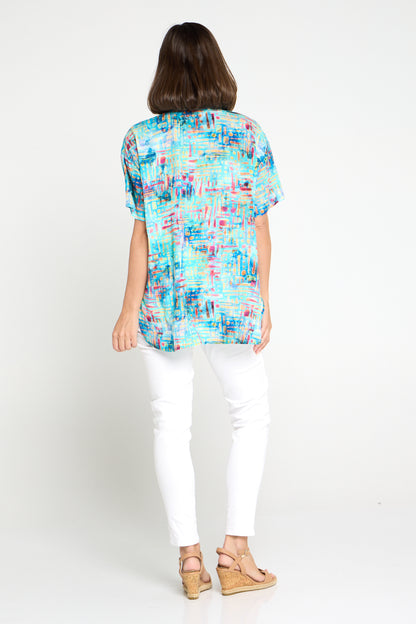 Caloundra Shirt - Aqua Raspberry Dapple
