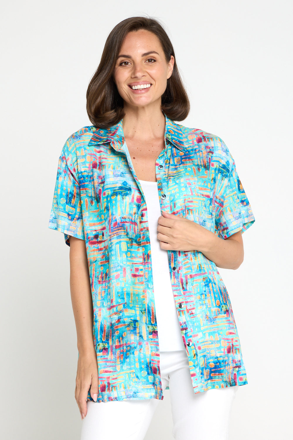 Caloundra Shirt - Aqua Raspberry Dapple