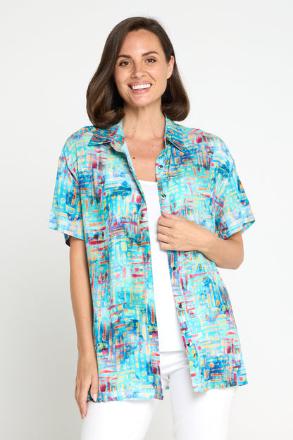 Caloundra Shirt - Aqua Raspberry Dapple