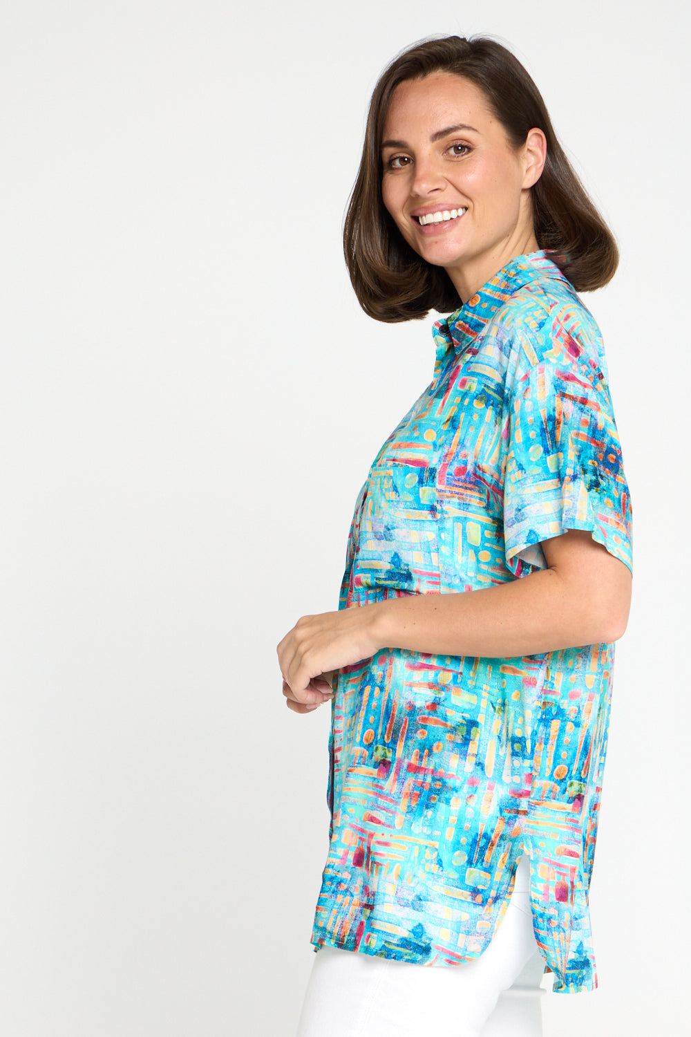 Caloundra Shirt - Aqua Raspberry Dapple