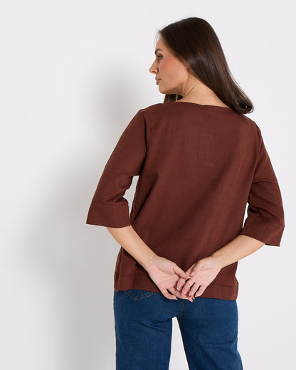 Mahri Linen Top - Chocolate
