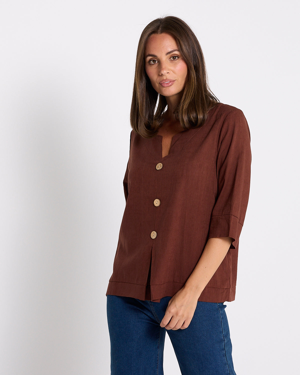 Mahri Linen Top - Chocolate