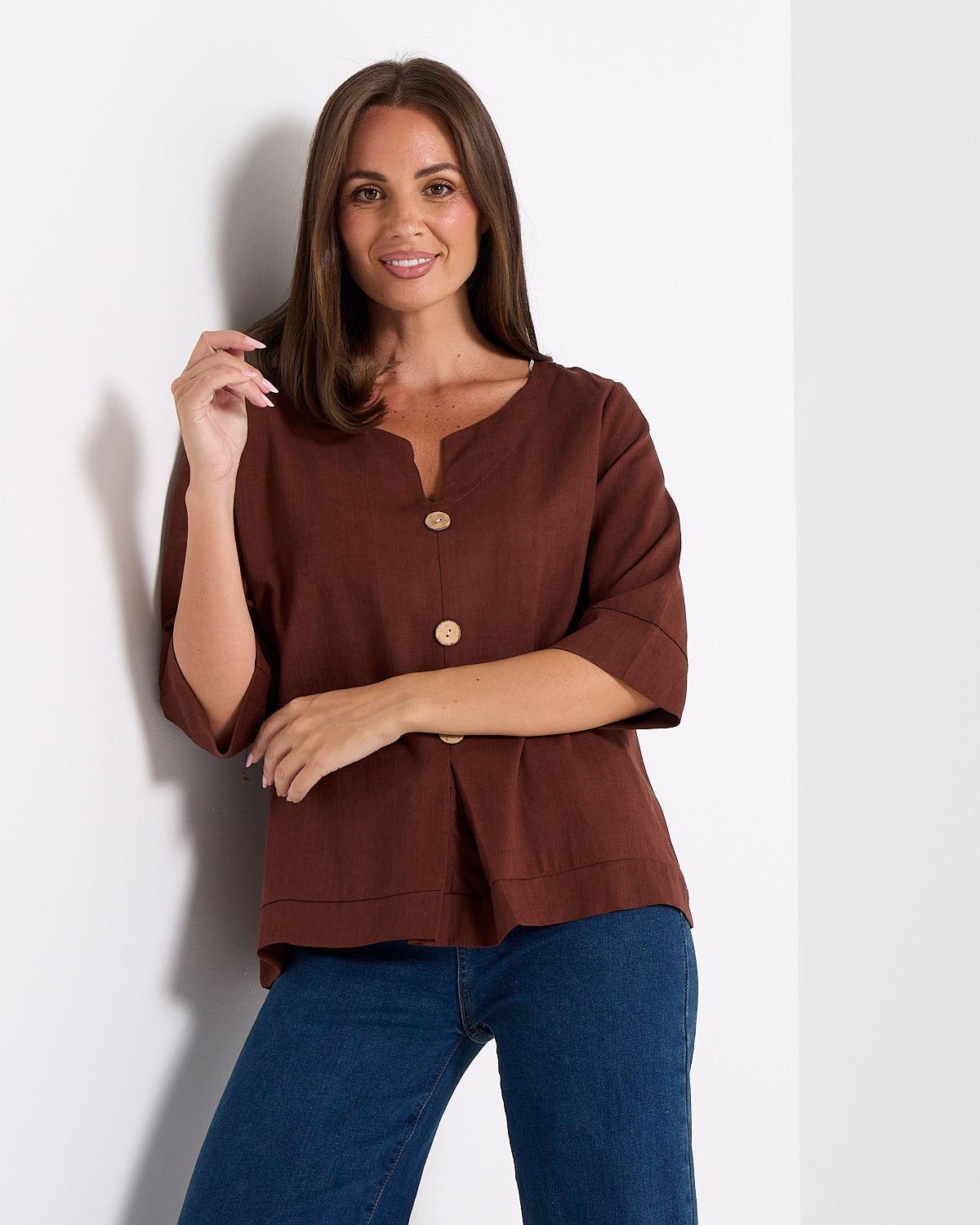 Mahri Linen Top - Chocolate