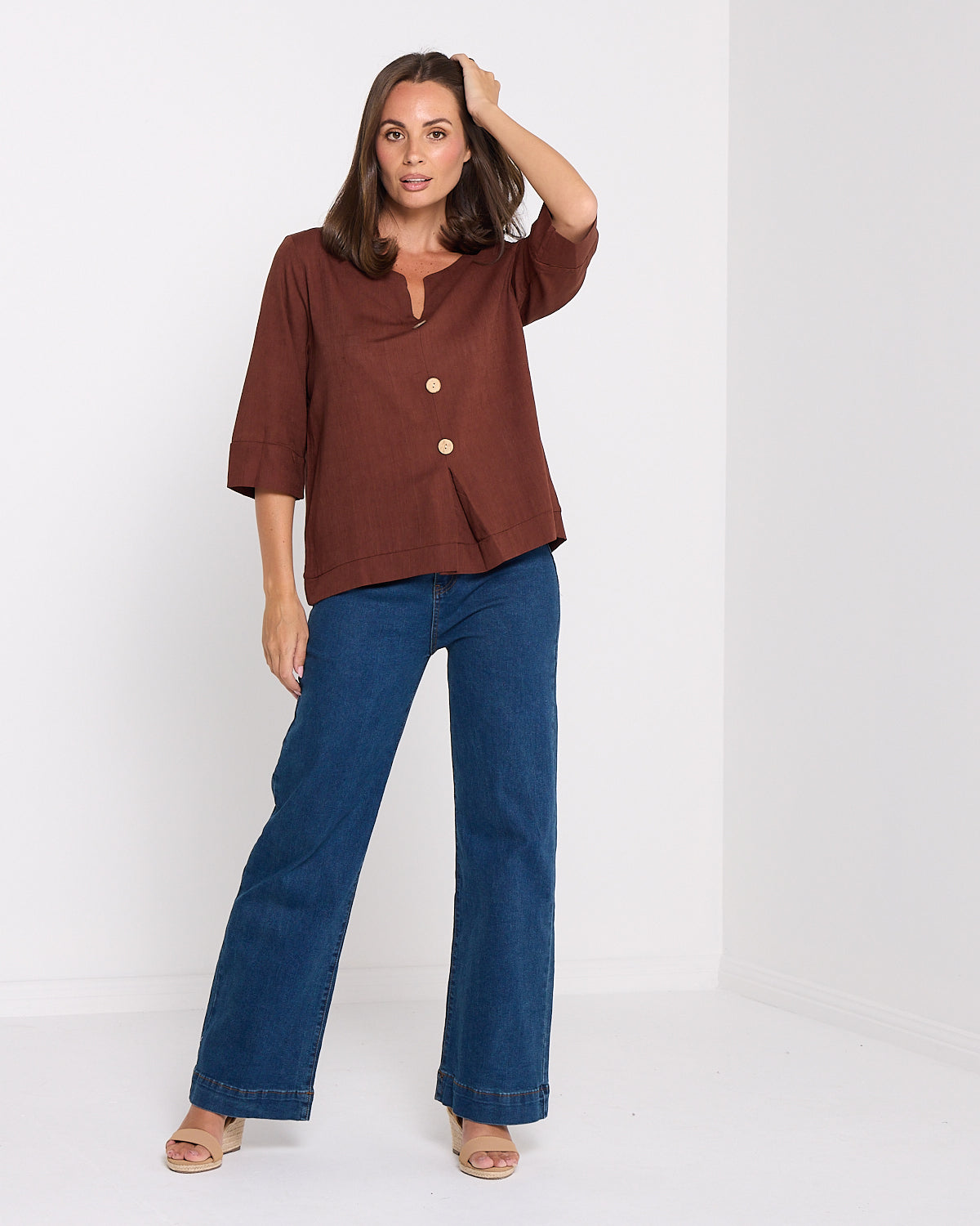 Cher Wide Leg Jeans - Mid Wash Blue Denim