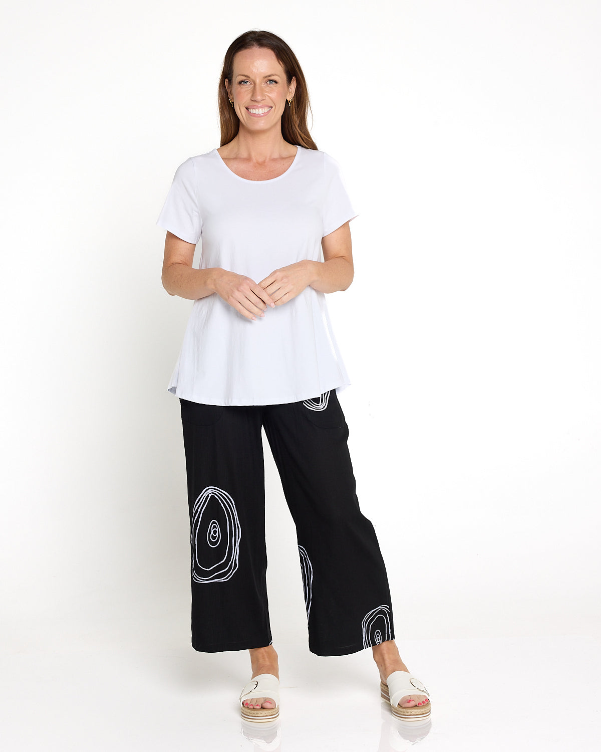 Aiko Linen Pants - Black/White Print
