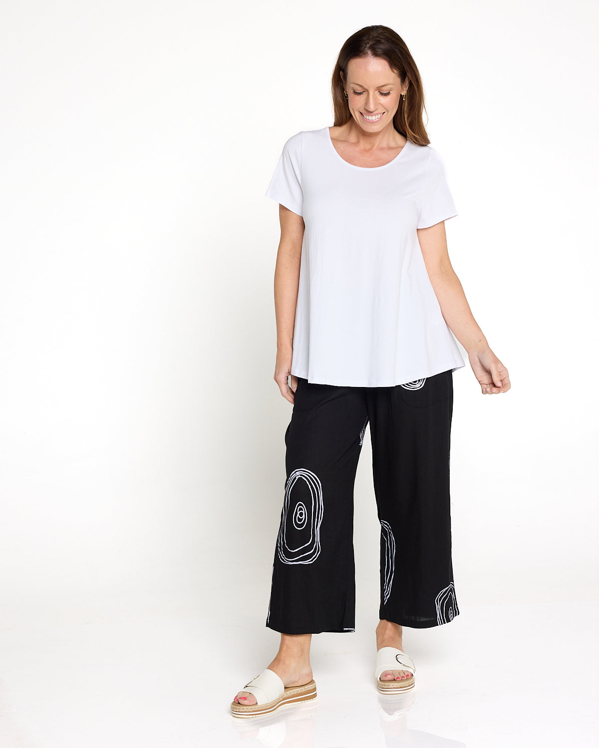 Aiko Linen Pants - Black/White Print