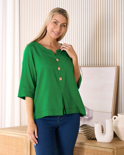 Mahri Linen Top - Emerald Green