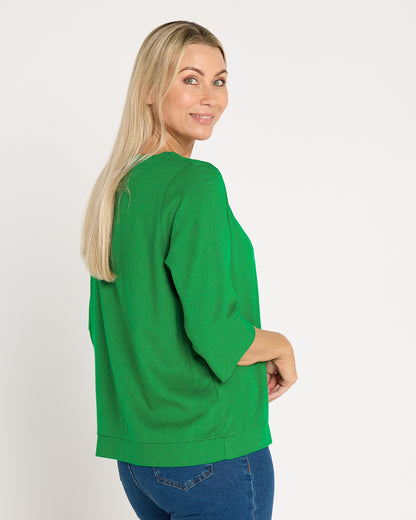 Mahri Linen Top - Emerald Green