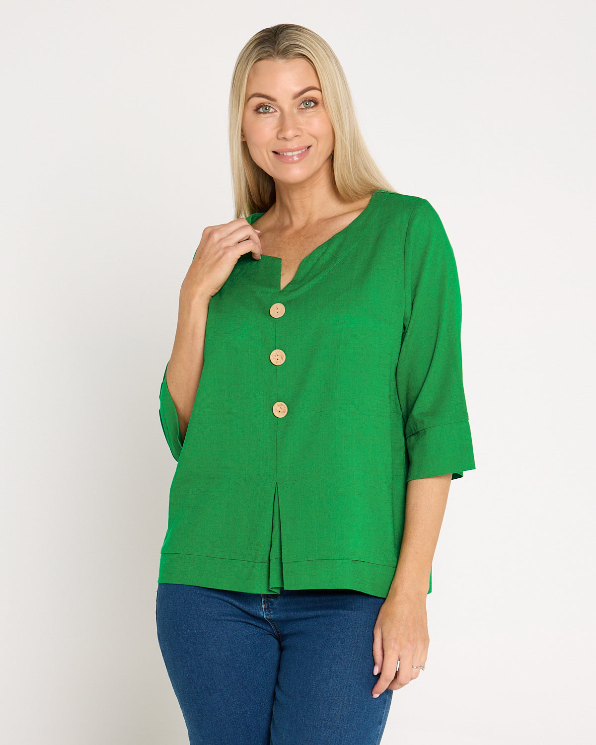 Mahri Linen Top - Emerald Green