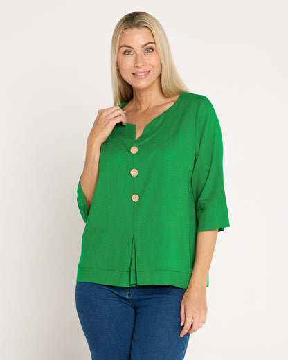 Mahri Linen Top - Emerald Green