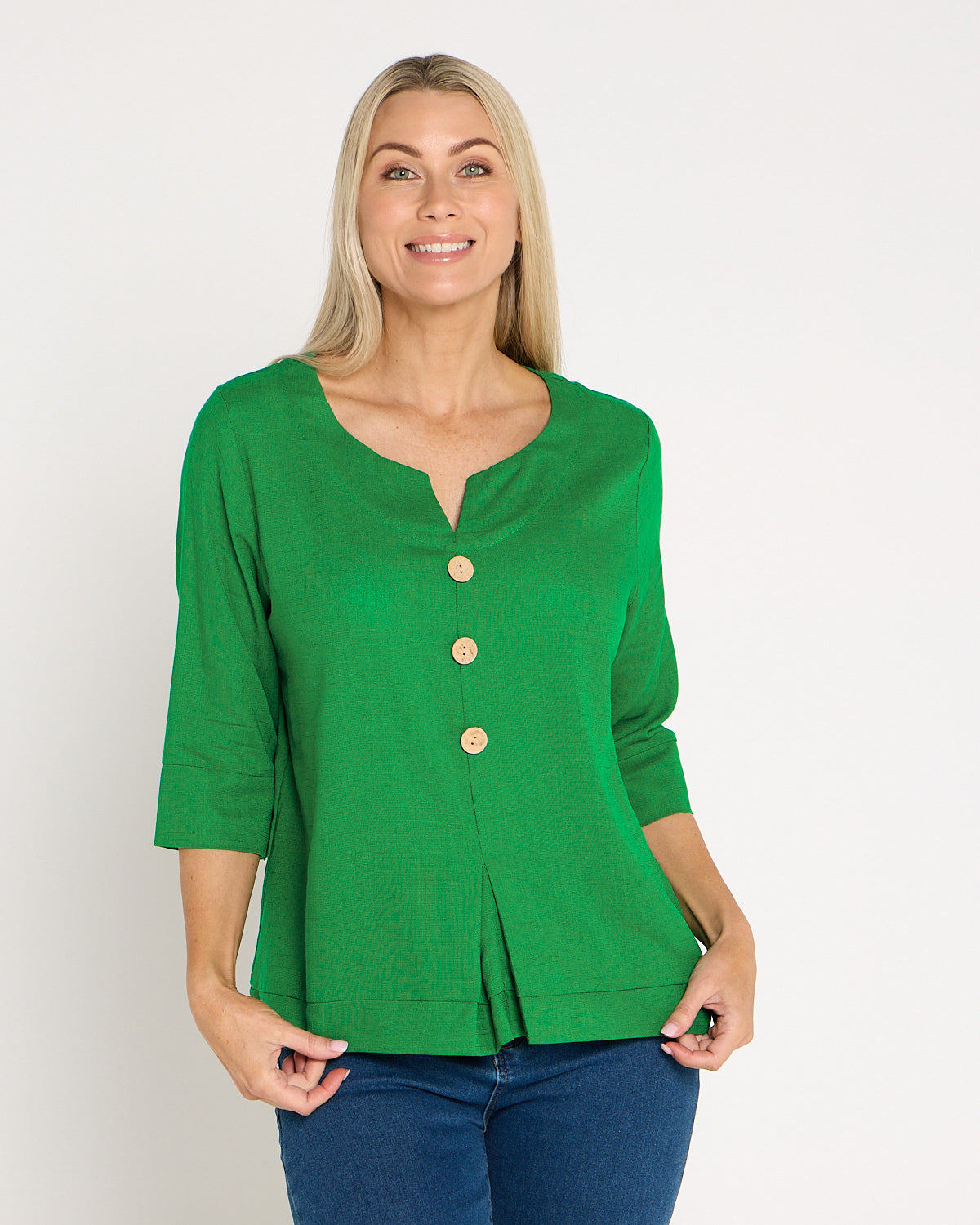 Mahri Linen Top - Emerald Green