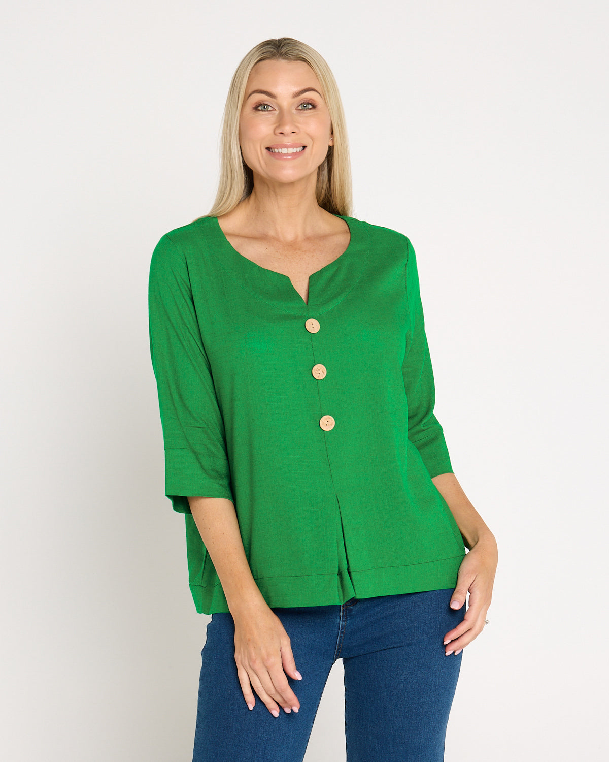 Mahri Linen Top - Emerald Green