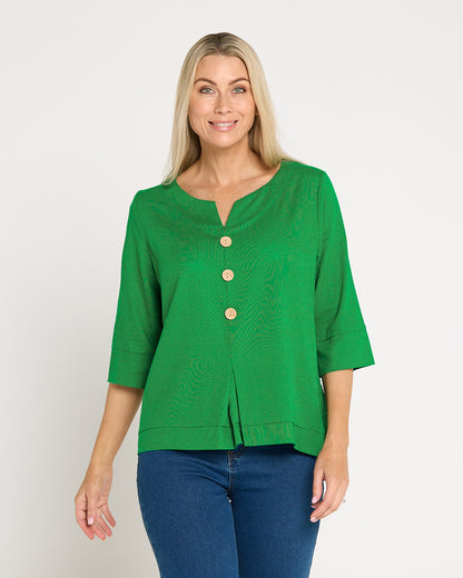 Mahri Linen Top - Emerald Green