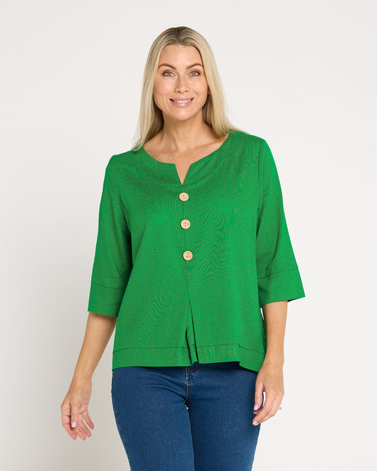 Mahri Linen Top - Emerald Green