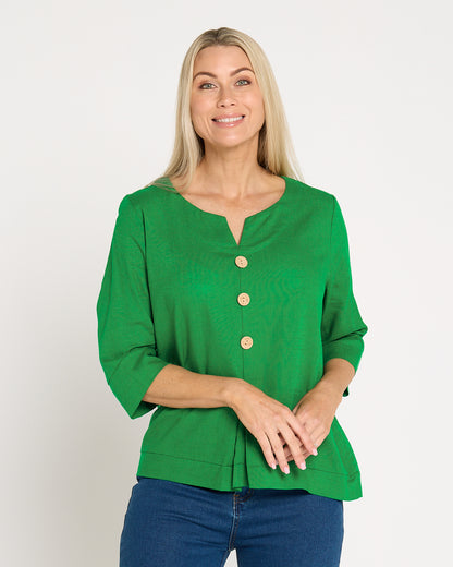 Mahri Linen Top - Emerald Green