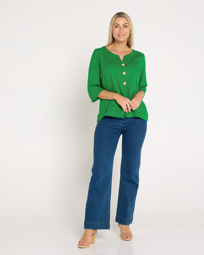 Mahri Linen Top - Emerald Green